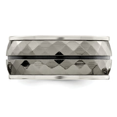 Titanium Sterling Silver Two-Tone Wedding Band with Black Stripe