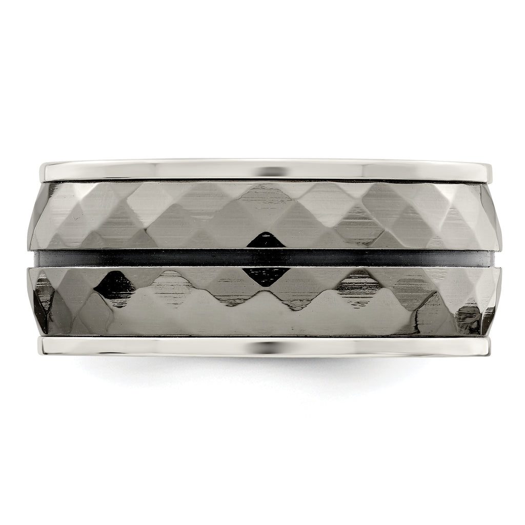 Black Inlay Wedding Band in Sterling Silver & Titanium, 10mm