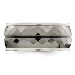 Titanium Sterling Silver Two-Tone Wedding Band with Black Stripe