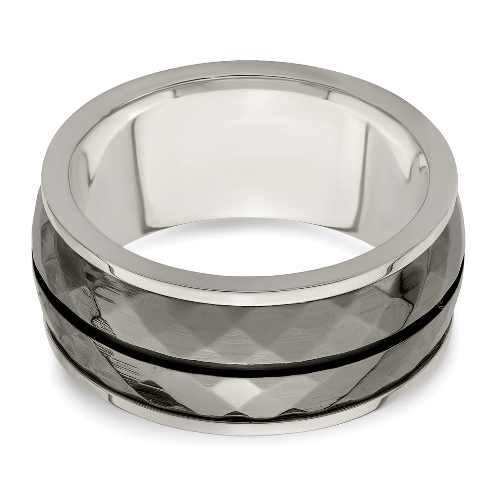 Black Inlay Wedding Band in Sterling Silver & Titanium, 10mm