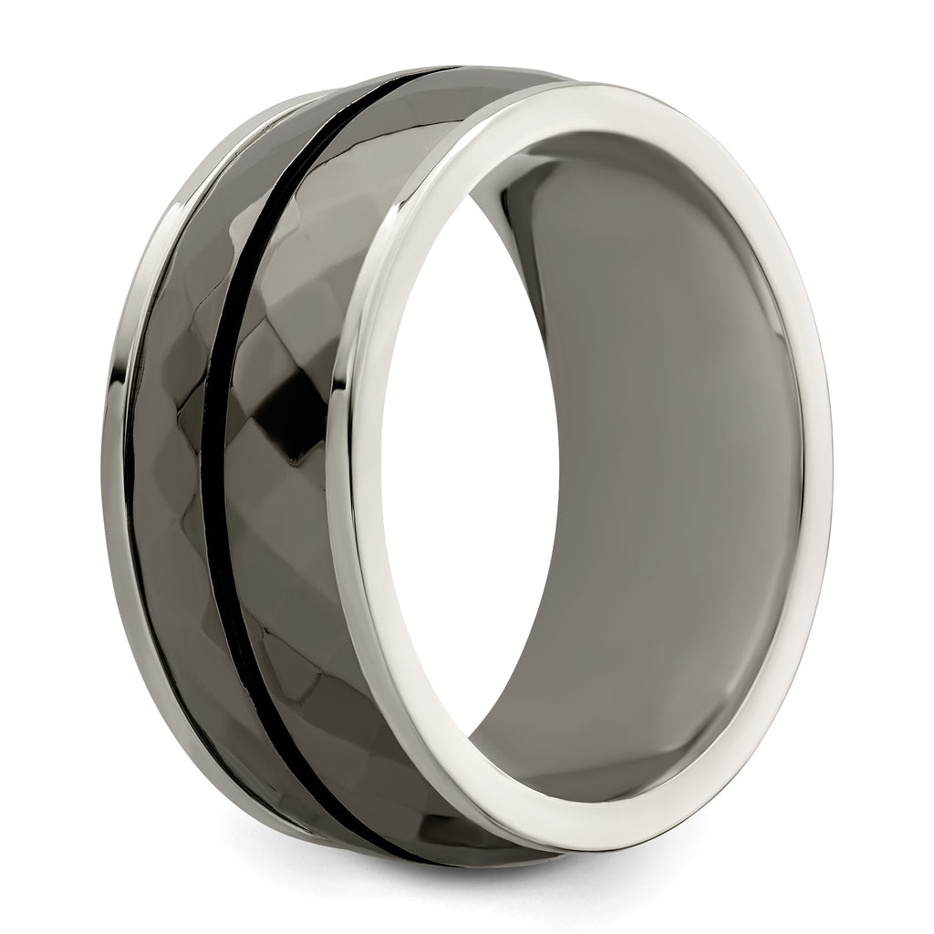 Black Inlay Wedding Band in Sterling Silver & Titanium, 10mm