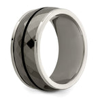 Black Inlay Wedding Band in Sterling Silver & Titanium, 10mm