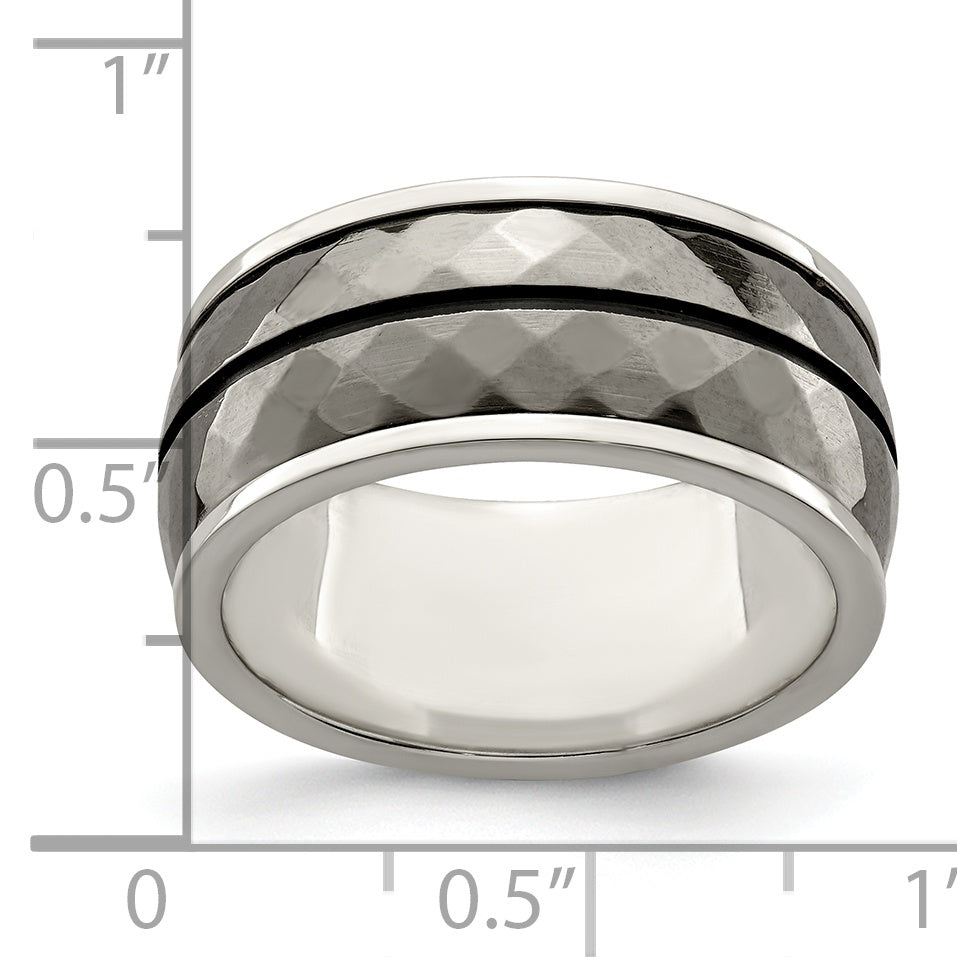 Titanium Sterling Silver Two-Tone Wedding Band with Black Stripe