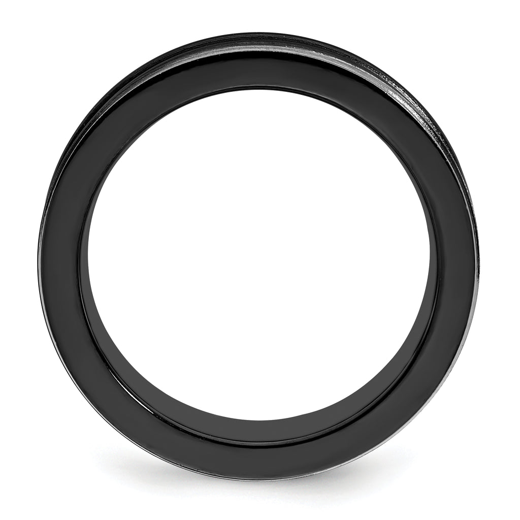 Grooved Concave Wedding Band in Black Titanium, 7mm