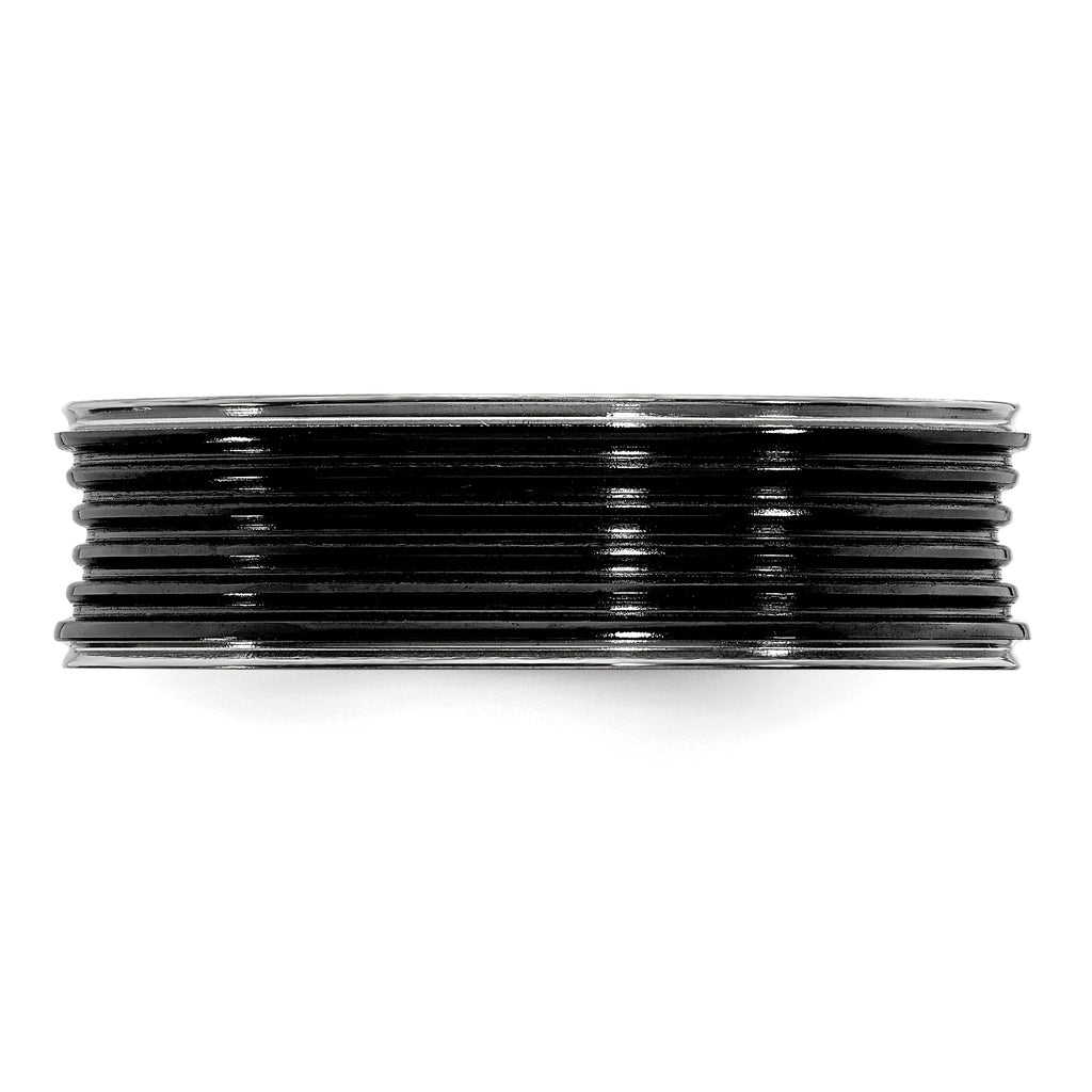 Grooved Concave Wedding Band in Black Titanium, 7mm