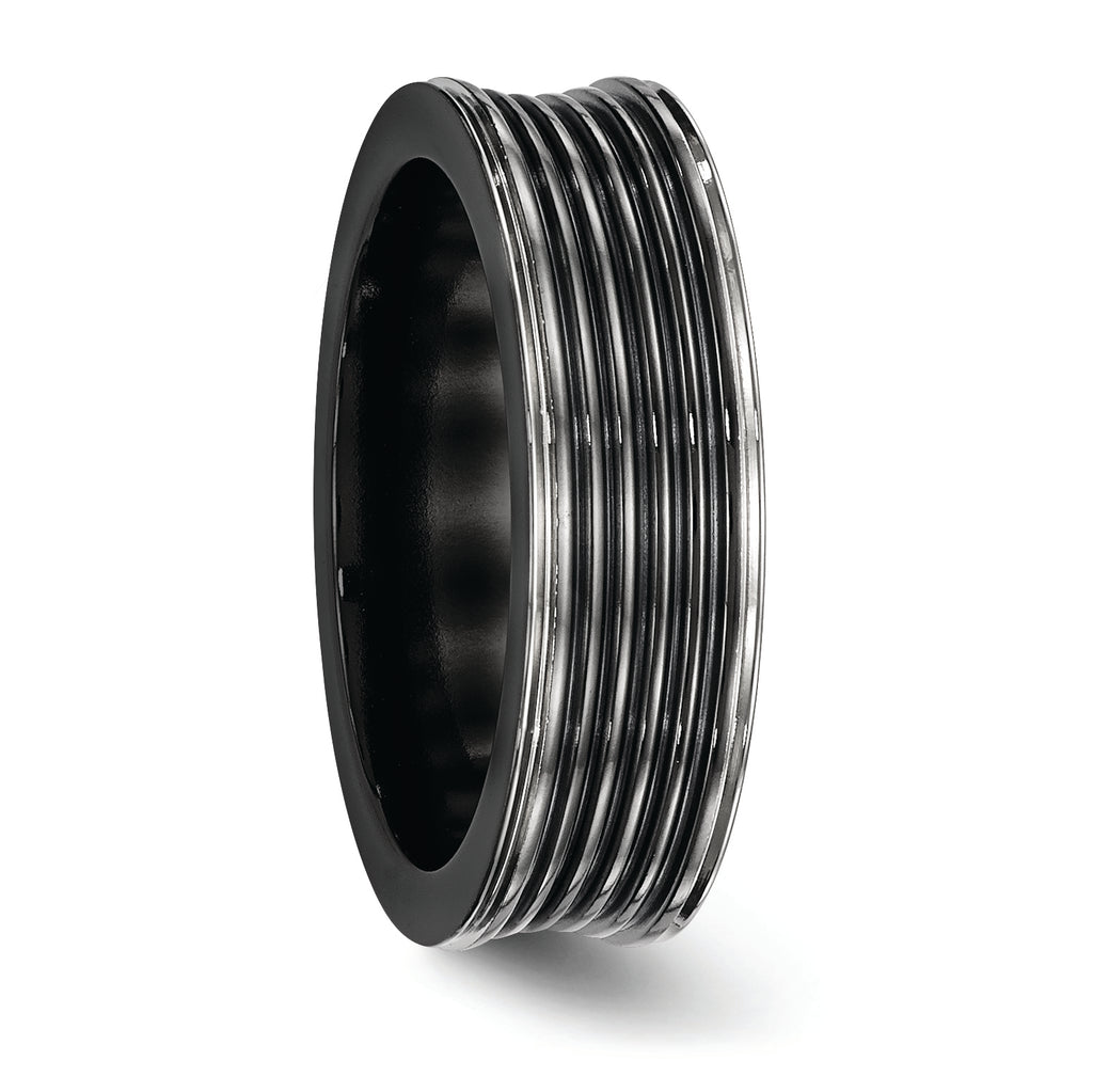 Grooved Concave Wedding Band in Black Titanium, 7mm