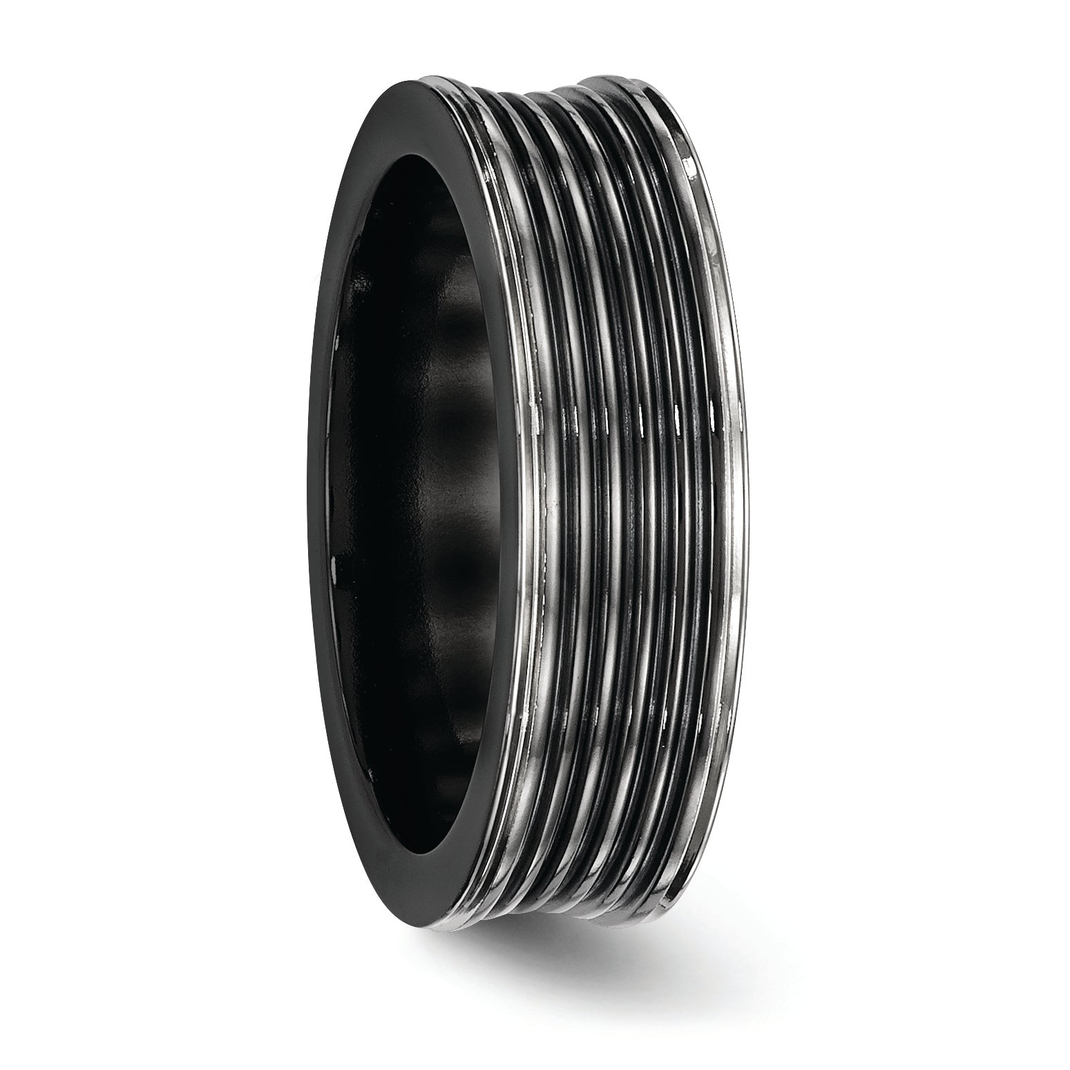 Grooved Concave Wedding Band in Black Titanium, 7mm