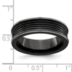 Grooved Concave Wedding Band in Black Titanium, 7mm