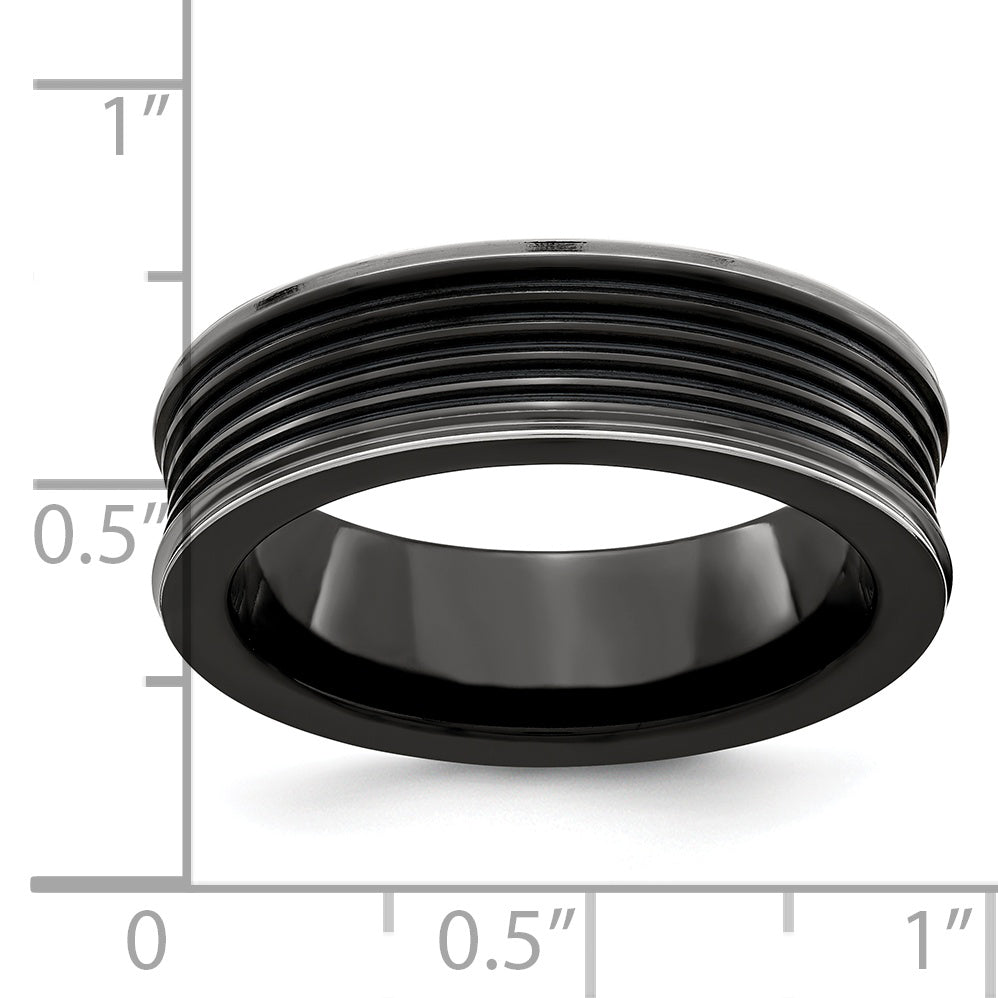 Grooved Concave Wedding Band in Black Titanium, 7mm