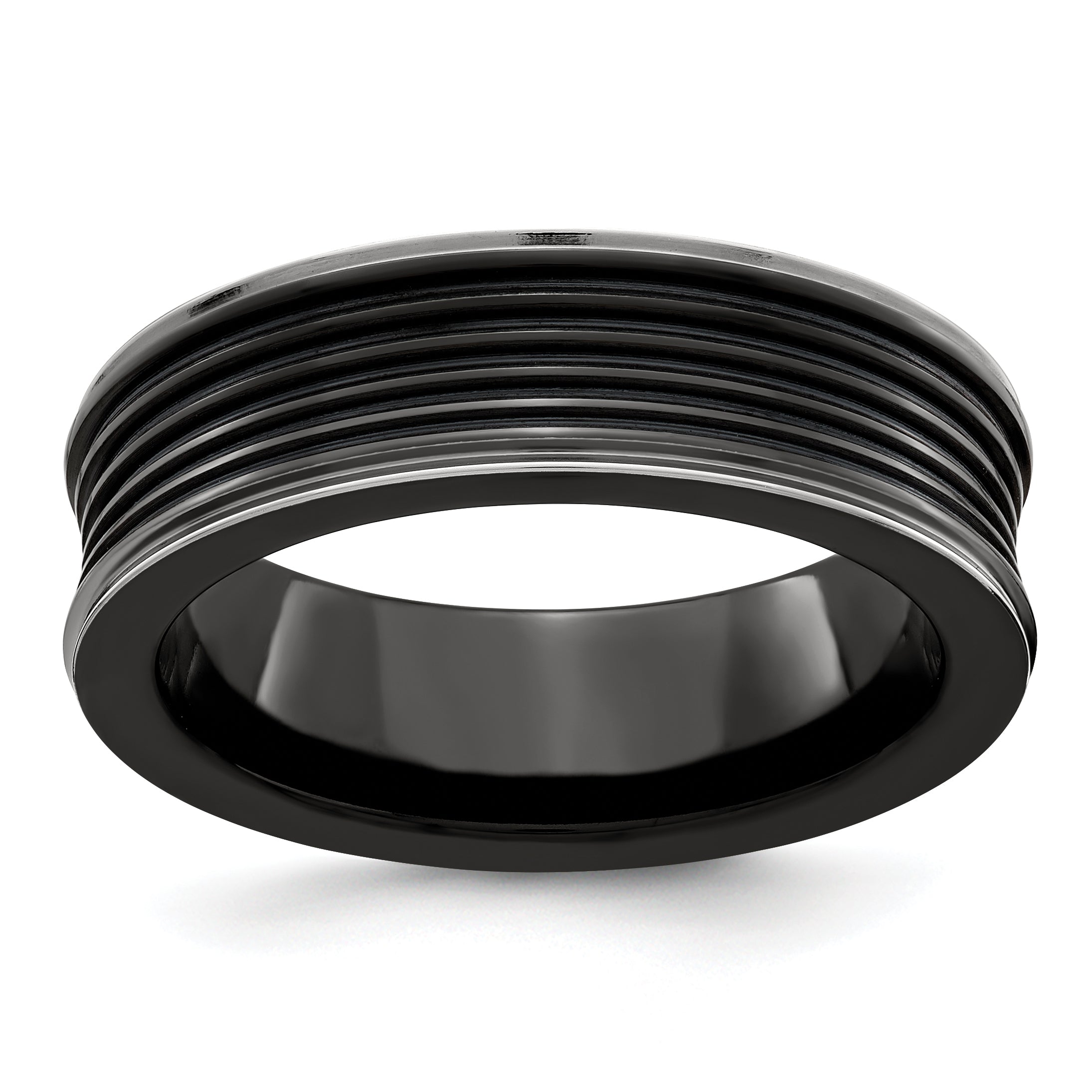 Edward Mirell Black Ti Polished Grooved Concave Ring Main image