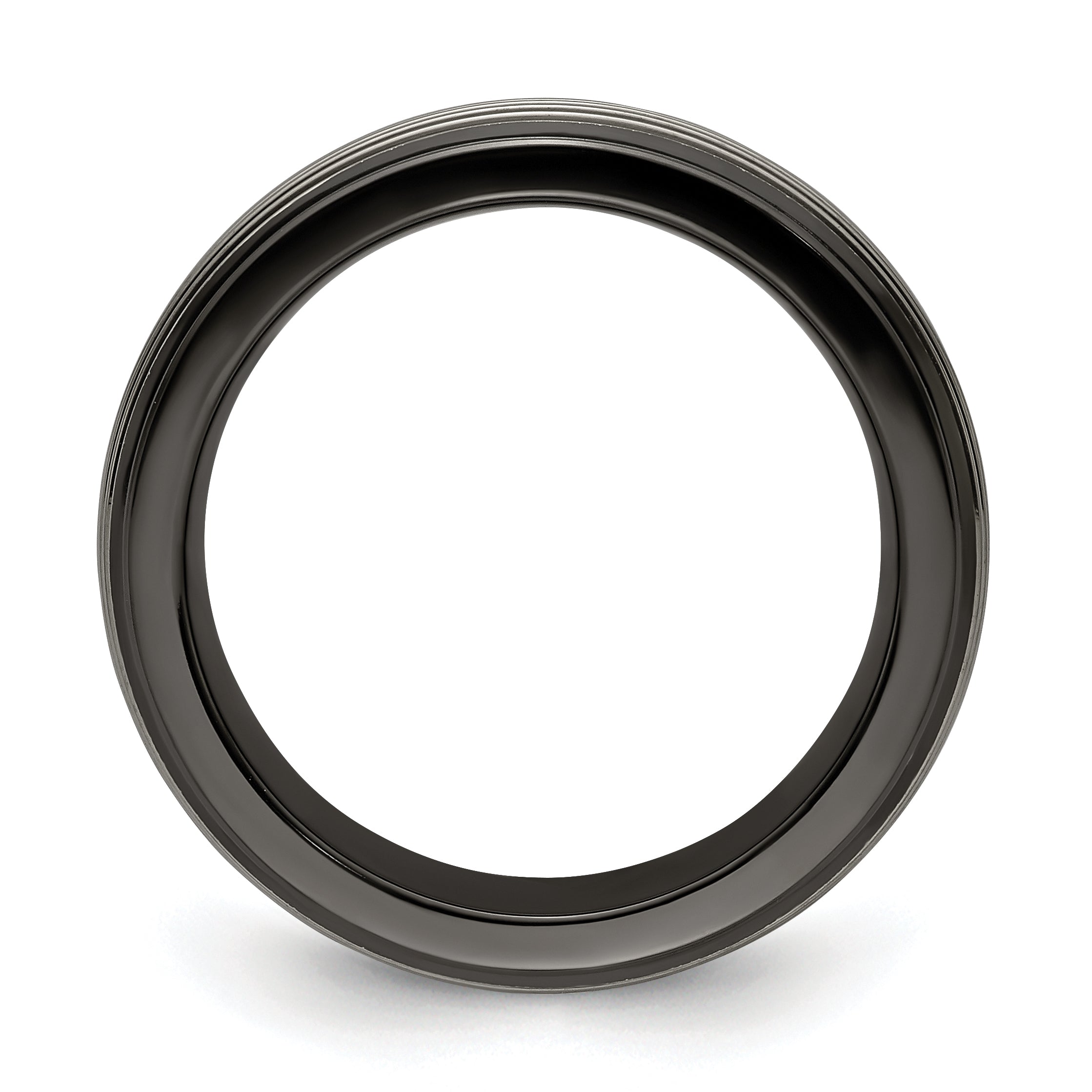 Titanium Wedding Band with Grooved Step Edge Polished Finish