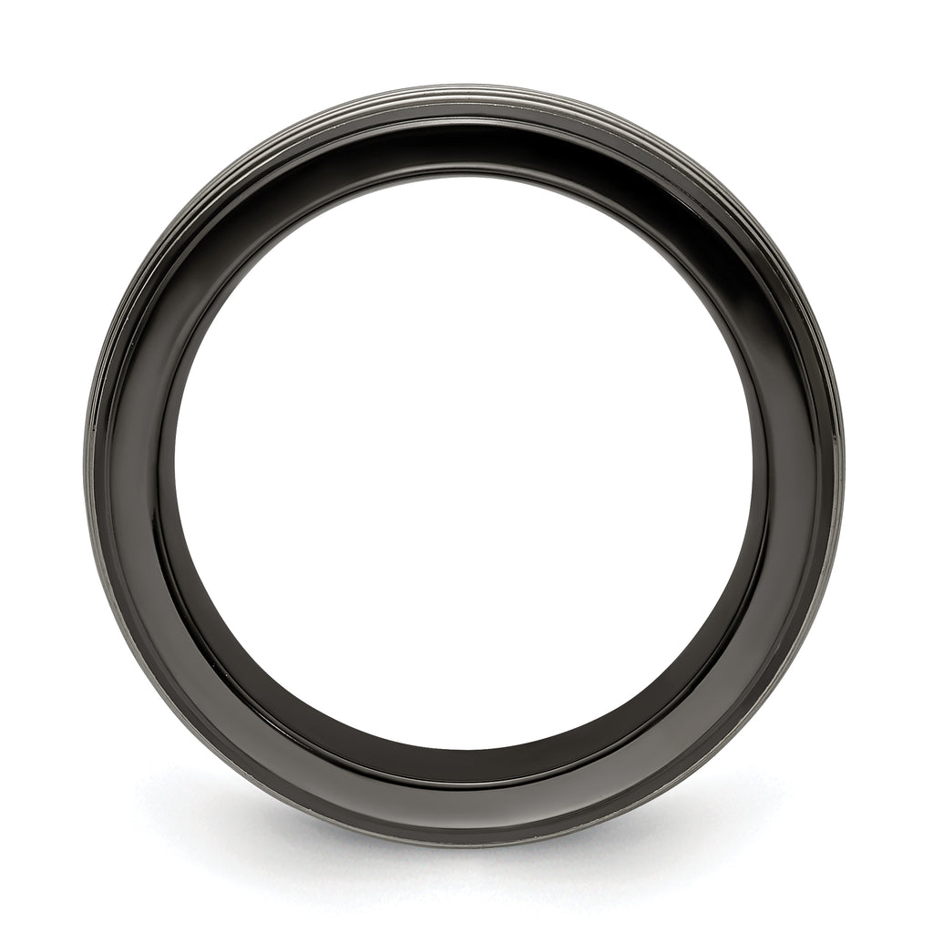 Titanium Wedding Band with Grooved Step Edge Polished Finish