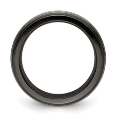 Titanium Wedding Band with Grooved Step Edge Polished Finish