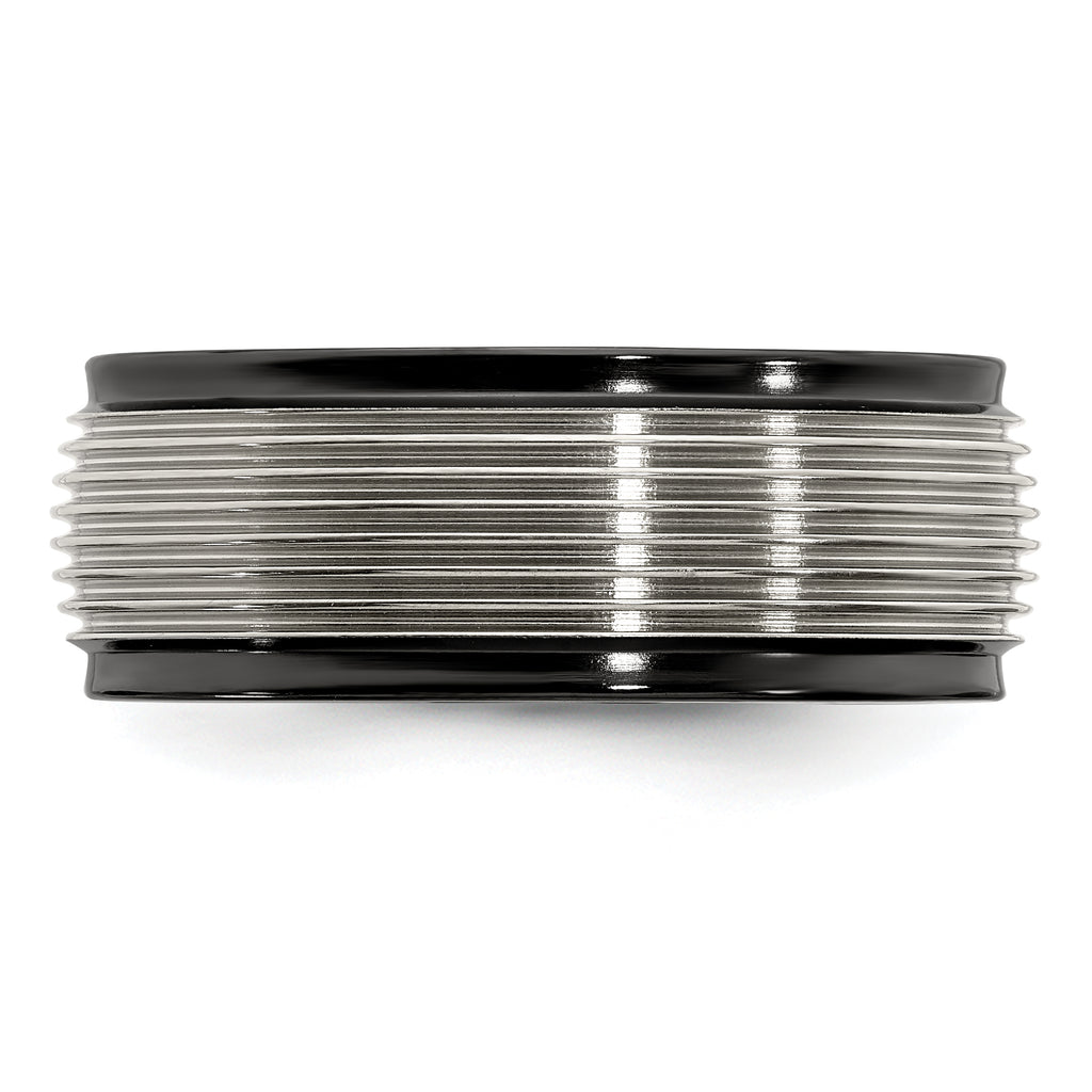 Titanium Wedding Band with Grooved Step Edge Polished Finish