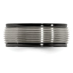 Titanium Wedding Band with Grooved Step Edge Polished Finish