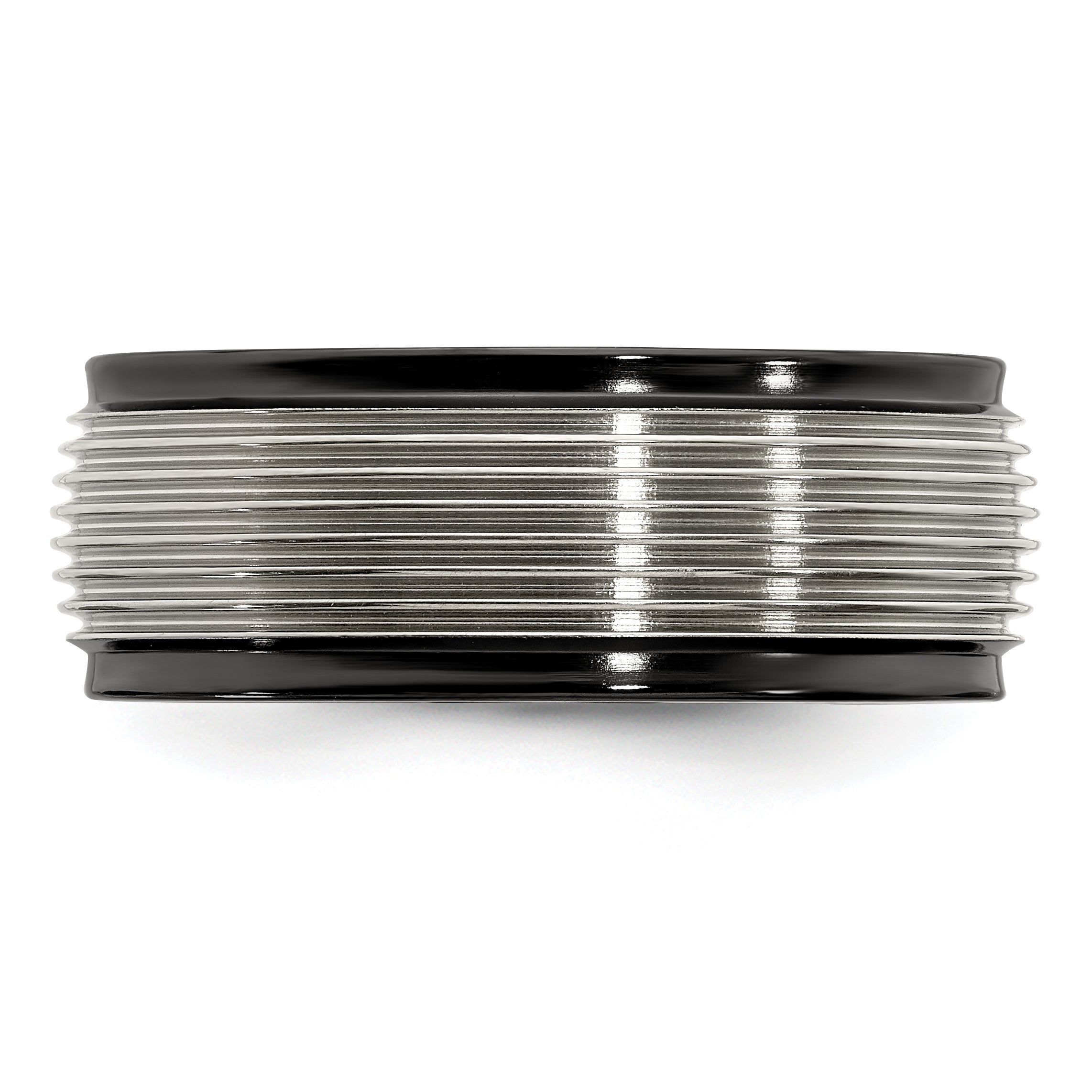 Titanium Wedding Band with Grooved Step Edge Polished Finish