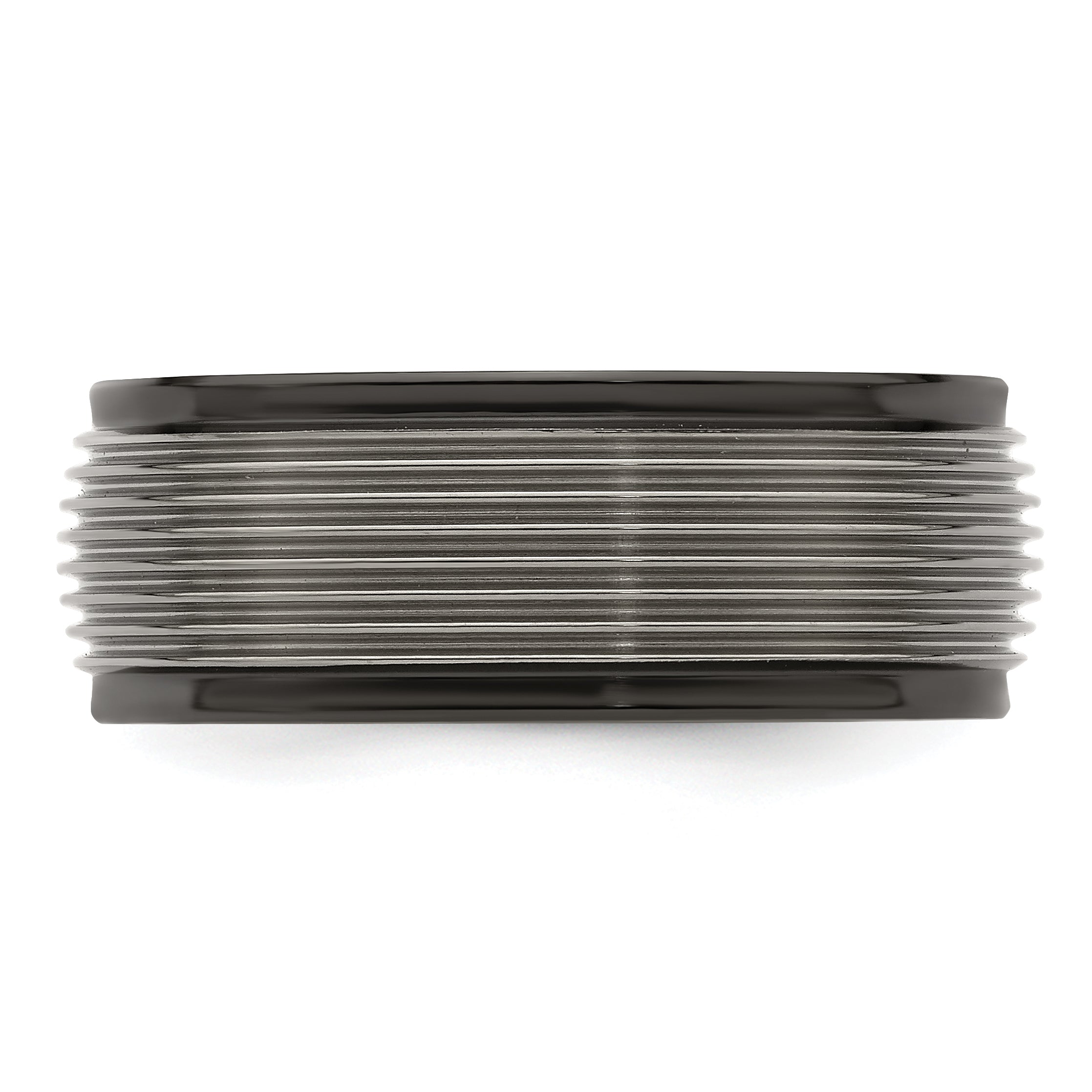 Titanium Wedding Band with Grooved Step Edge Polished Finish