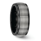 Titanium Wedding Band with Grooved Step Edge Polished Finish