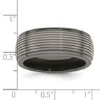 Titanium Wedding Band with Grooved Step Edge Polished Finish