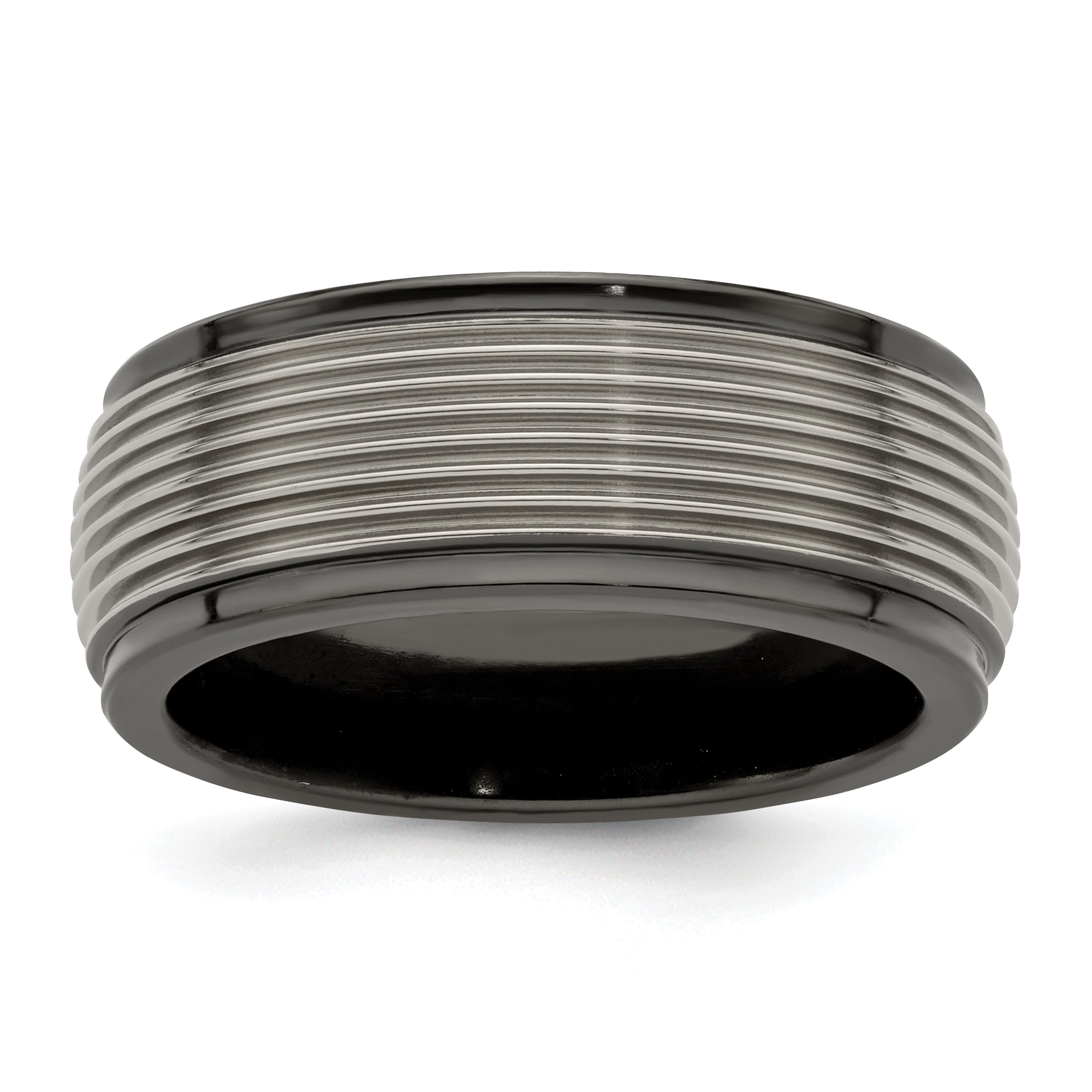 Edward Mirell Black Ti and Titanium Polished Grooved Step Edge 9mm Band Main image