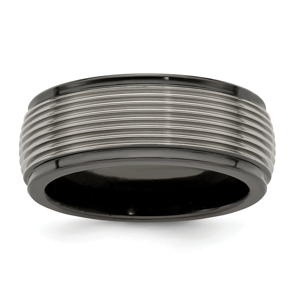Edward Mirell Black Ti and Titanium Polished Grooved Step Edge 9mm Band