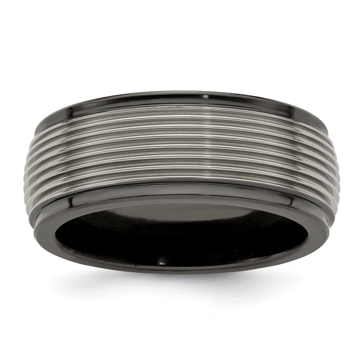 Edward Mirell Black Ti and Titanium Polished Grooved Step Edge 9mm Band