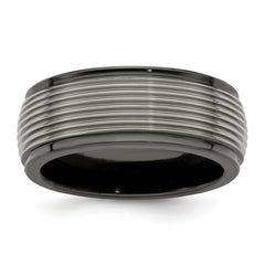 Edward Mirell Black Ti and Titanium Polished Grooved Step Edge 9mm Band