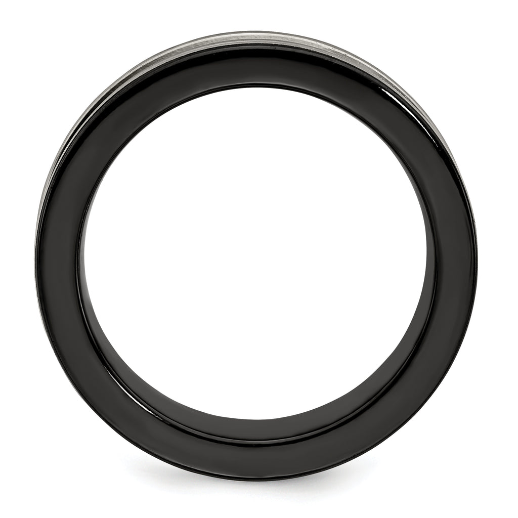 Grooved Concave Wedding Band in Black Titanium & Titanium, 7mm