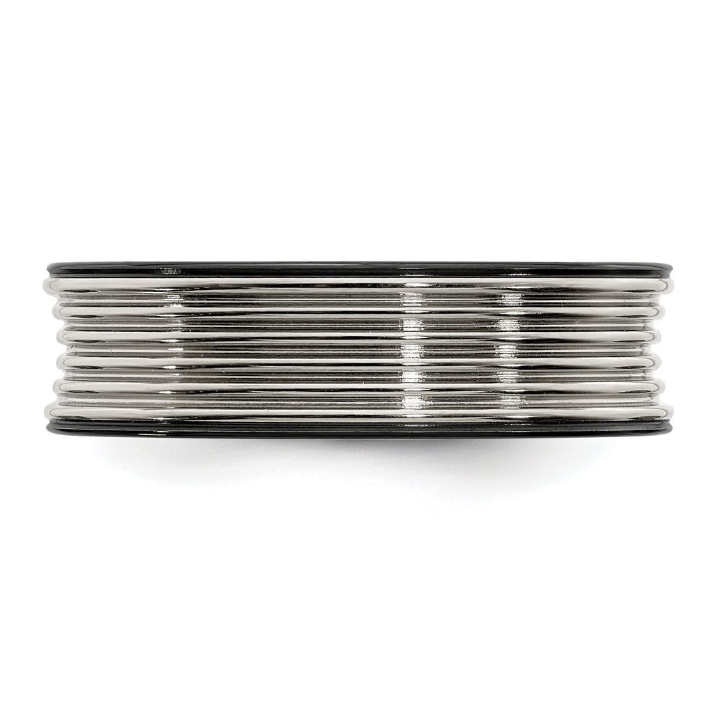 Grooved Concave Wedding Band in Black Titanium & Titanium, 7mm