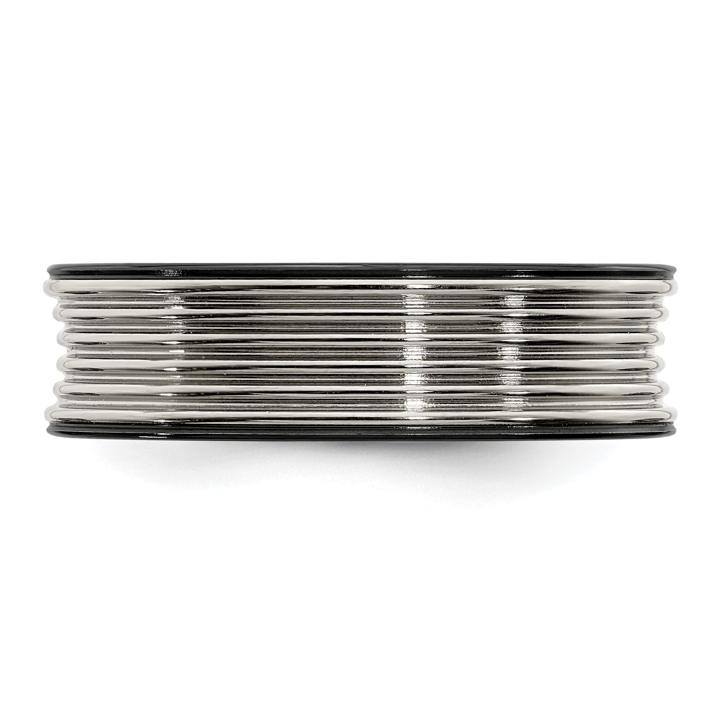 Grooved Concave Wedding Band in Black Titanium & Titanium, 7mm