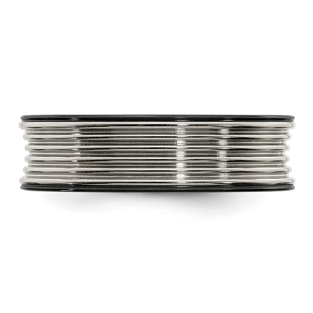 Grooved Concave Wedding Band in Black Titanium & Titanium, 7mm