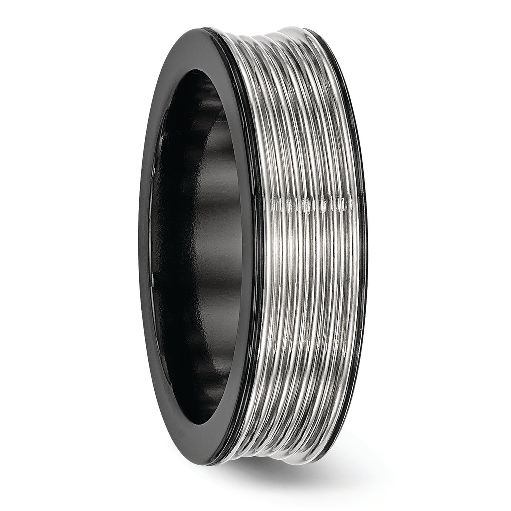 Grooved Concave Wedding Band in Black Titanium & Titanium, 7mm