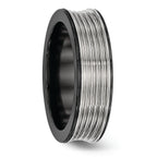 Grooved Concave Wedding Band in Black Titanium & Titanium, 7mm