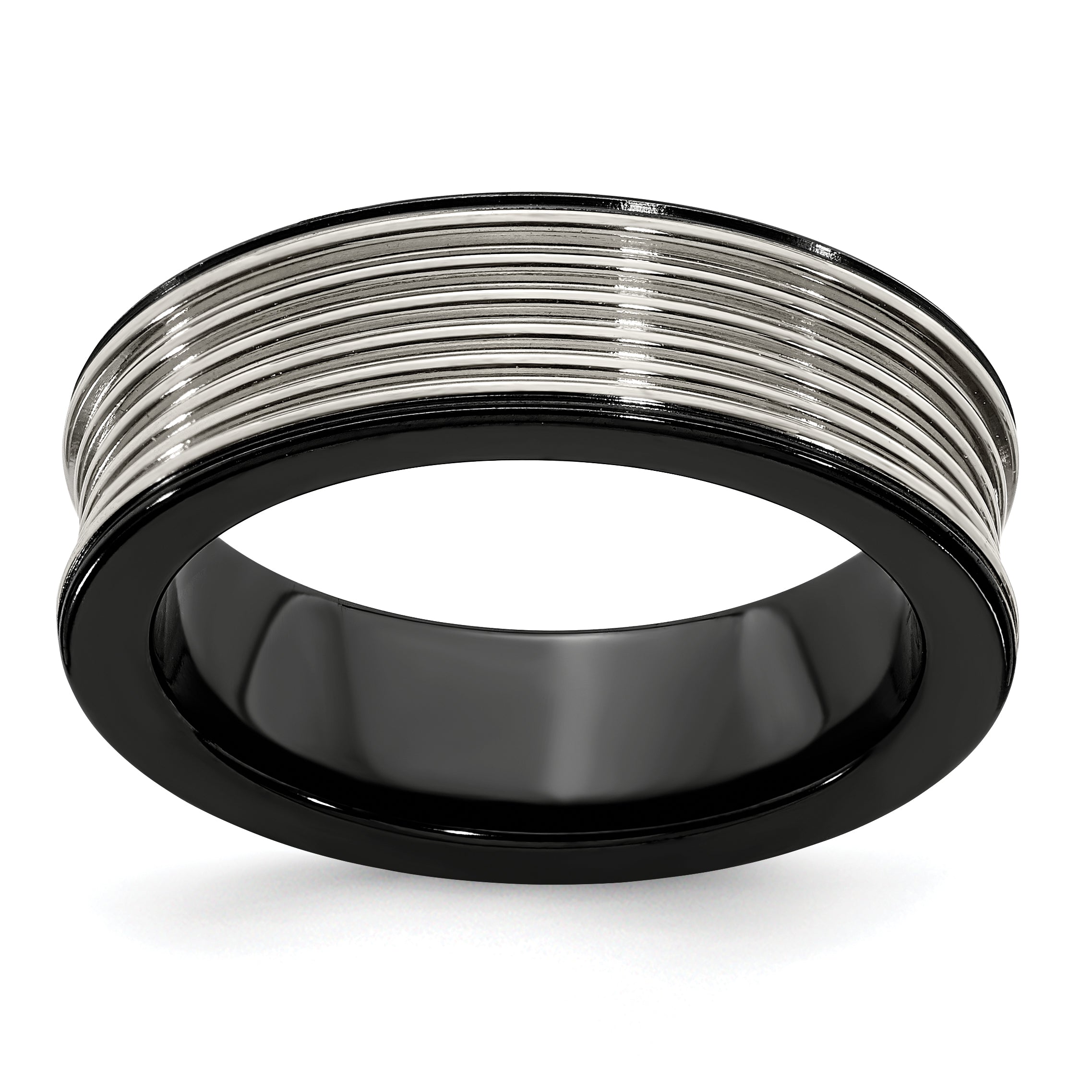 Edward Mirell Black Ti & Titanium Polished Grooved Concave Ring Main image