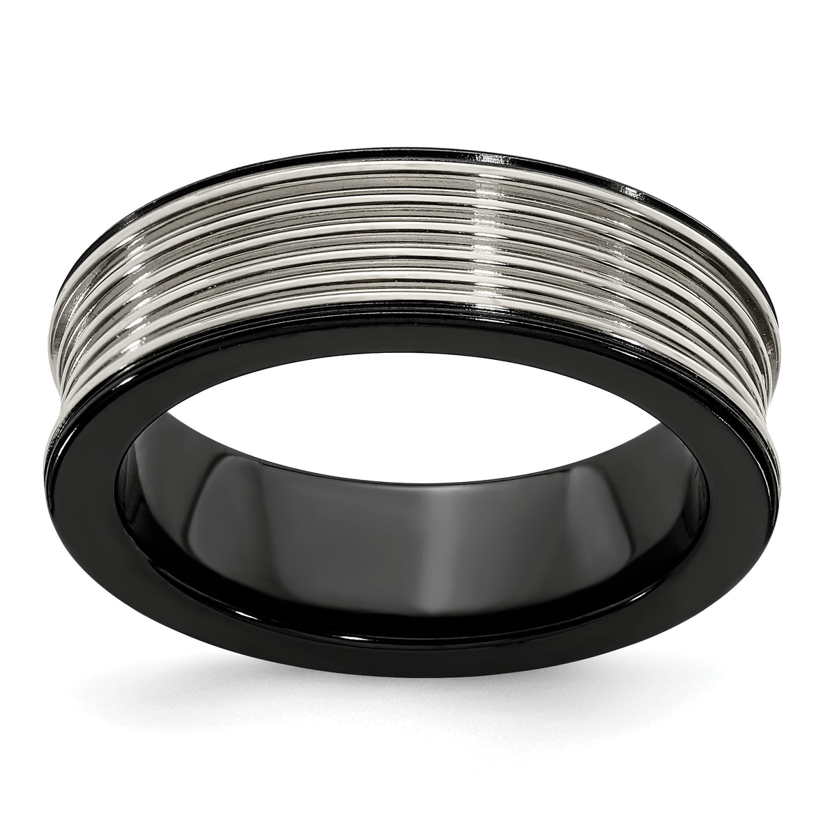 Edward Mirell Black Ti & Titanium Polished Grooved Concave Ring