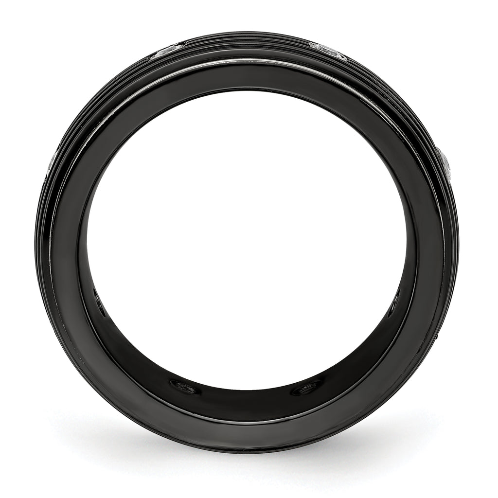 White Sapphire Grooved Wedding Band in Titanium, 9mm