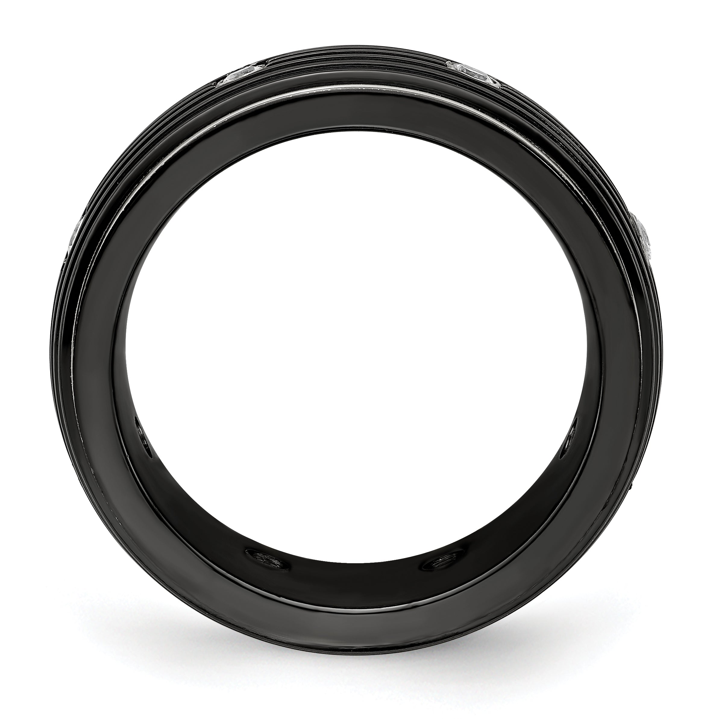 White Sapphire Grooved Wedding Band in Titanium, 9mm