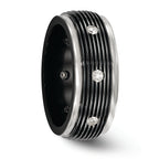 White Sapphire Grooved Wedding Band in Titanium, 9mm