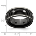 White Sapphire Grooved Wedding Band in Titanium, 9mm