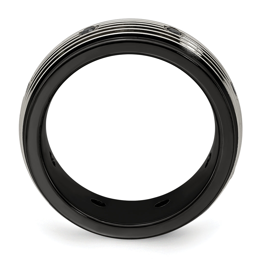Black Spinel Grooved Wedding Band in Titanium, 9mm