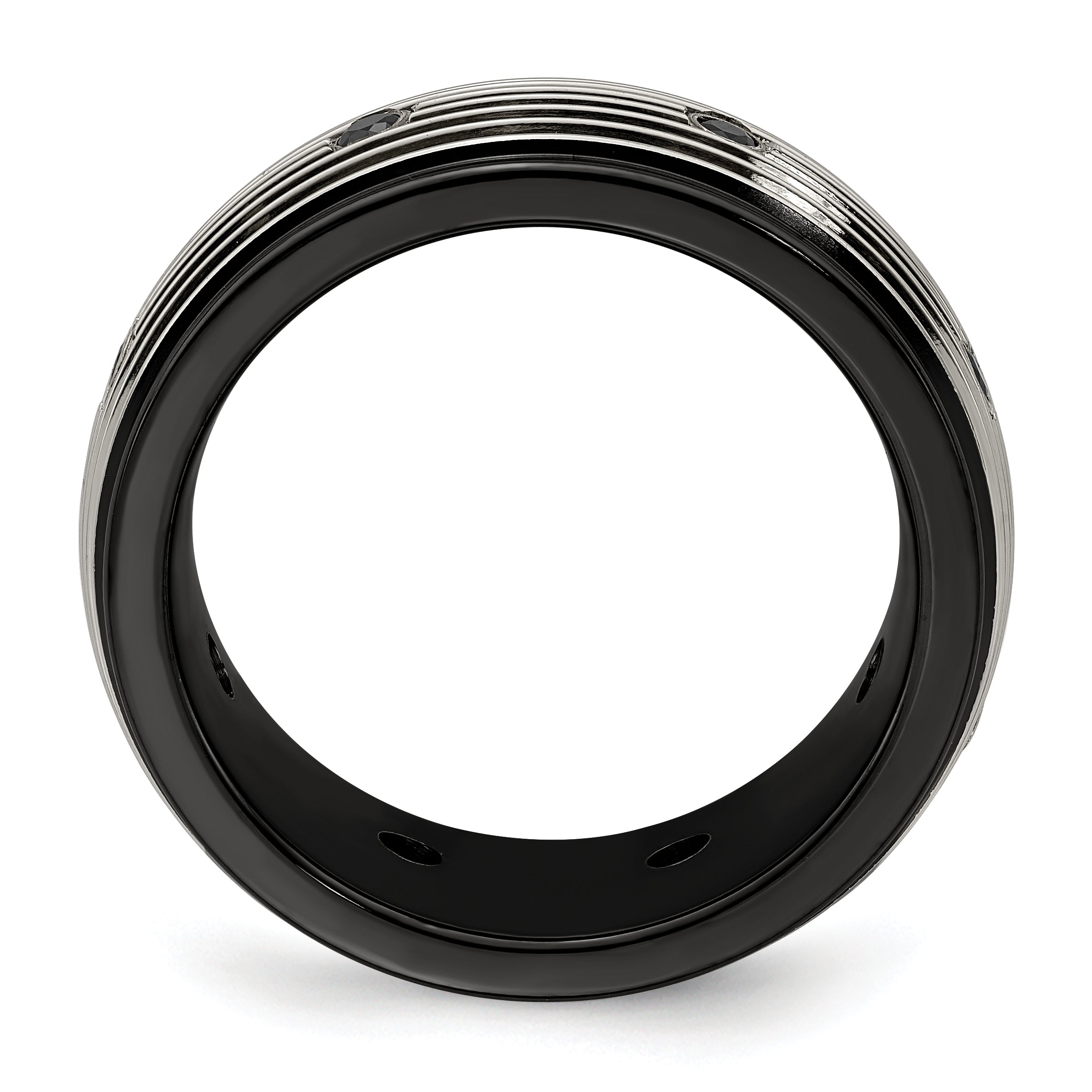Black Spinel Grooved Wedding Band in Titanium, 9mm
