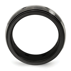 Titanium Wedding Band with Black Spinel & Polished Grooves