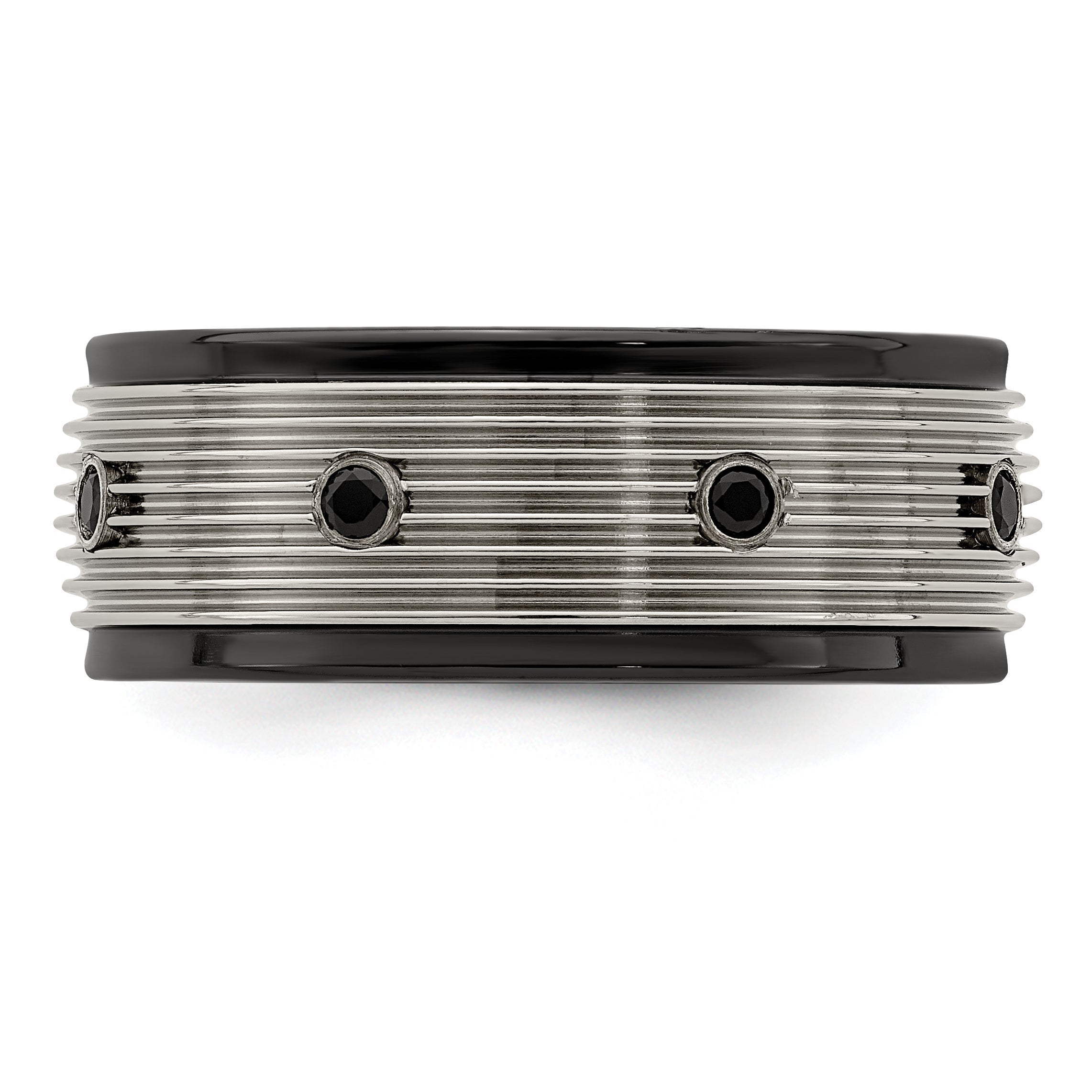 Black Spinel Grooved Wedding Band in Titanium, 9mm