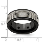 Black Spinel Grooved Wedding Band in Titanium, 9mm
