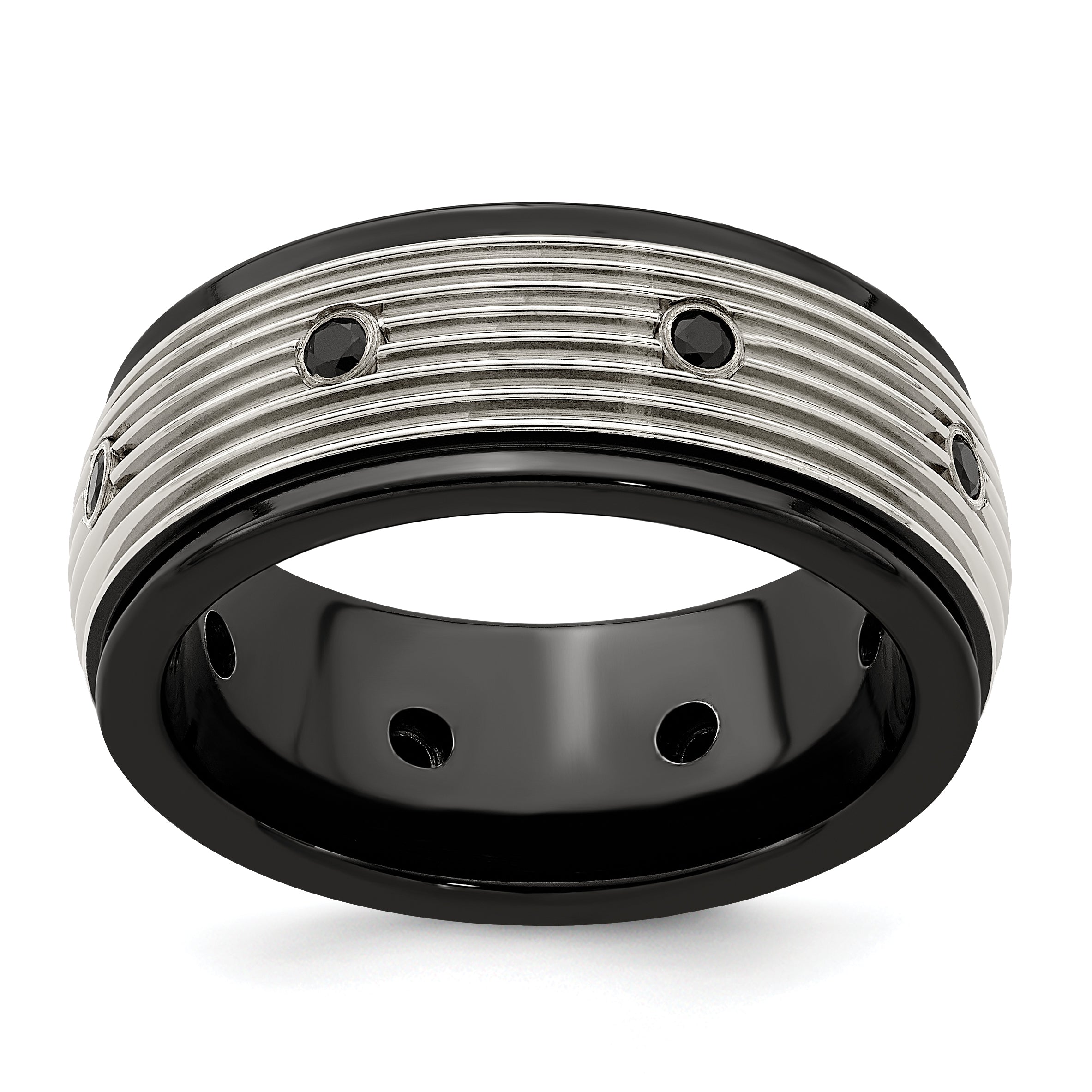 Edward Mirell Black Ti & Titanium Polished & Spinel Grooved Ring Main image