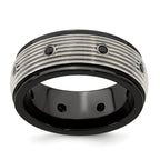 Edward Mirell Black Ti & Titanium Polished & Spinel Grooved Ring