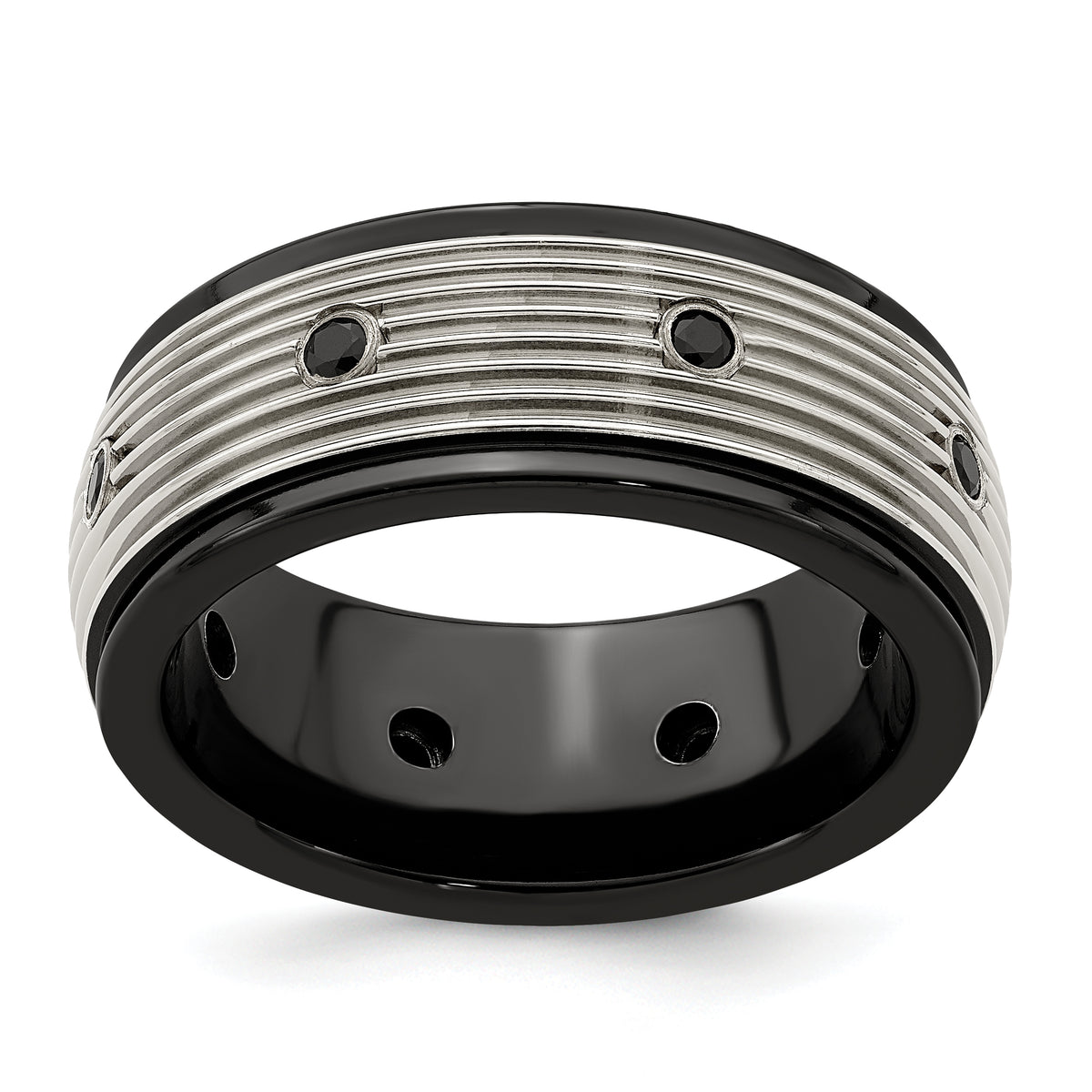 Edward Mirell Black Ti & Titanium Polished & Spinel Grooved Ring