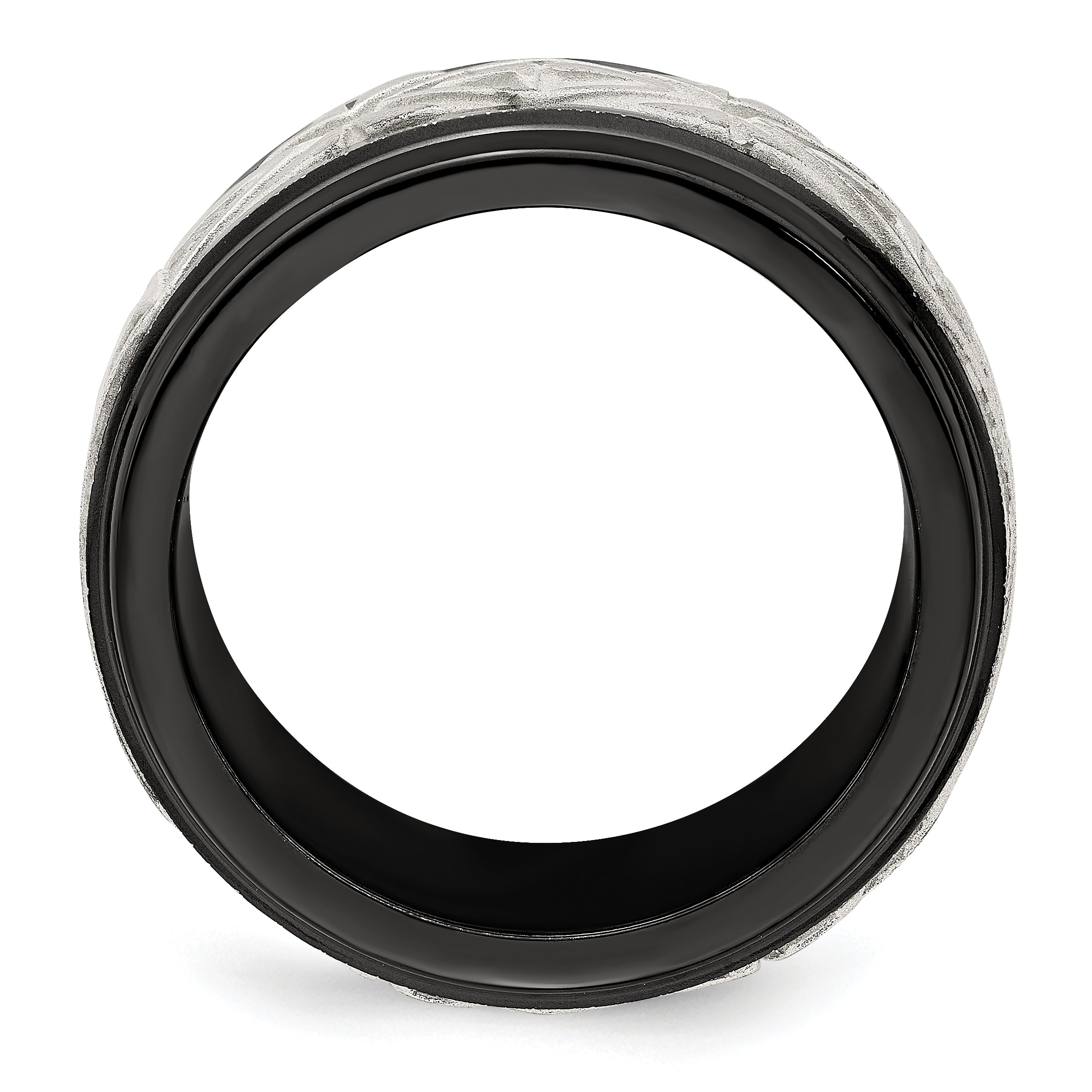 Edward Mirell Black Titanium and Sterling Silver Polished Fancy Wedding Band