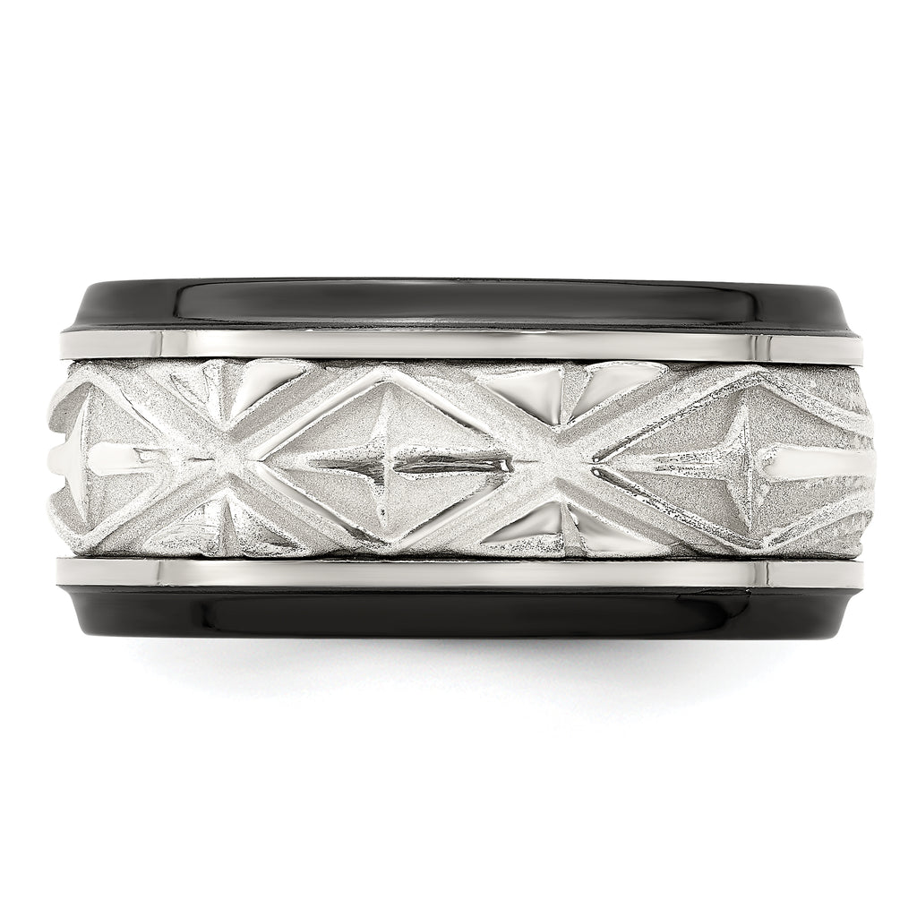 Sterling Silver Inlay Wedding Band in Black Titanium, 11mm