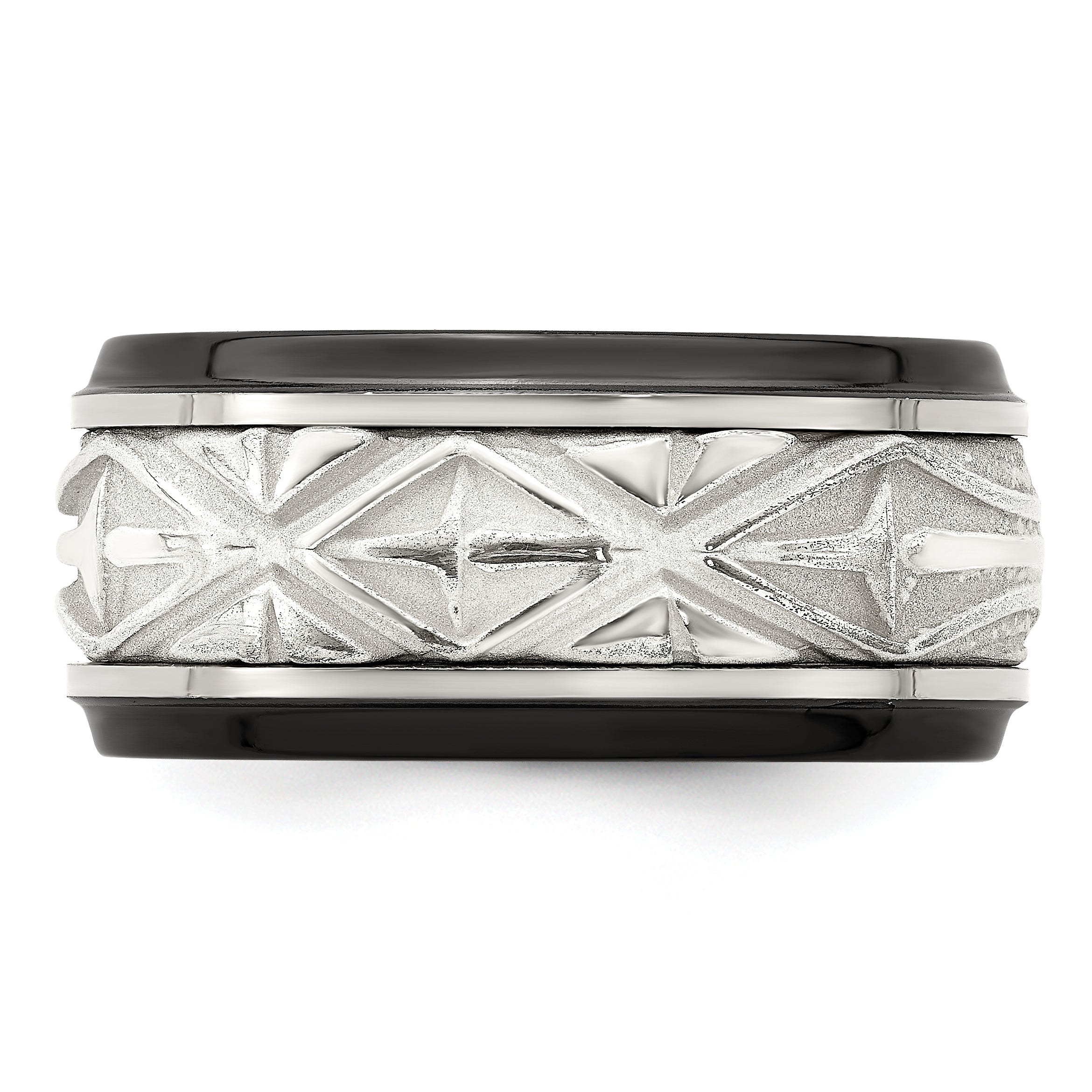 Sterling Silver Inlay Wedding Band in Black Titanium, 11mm